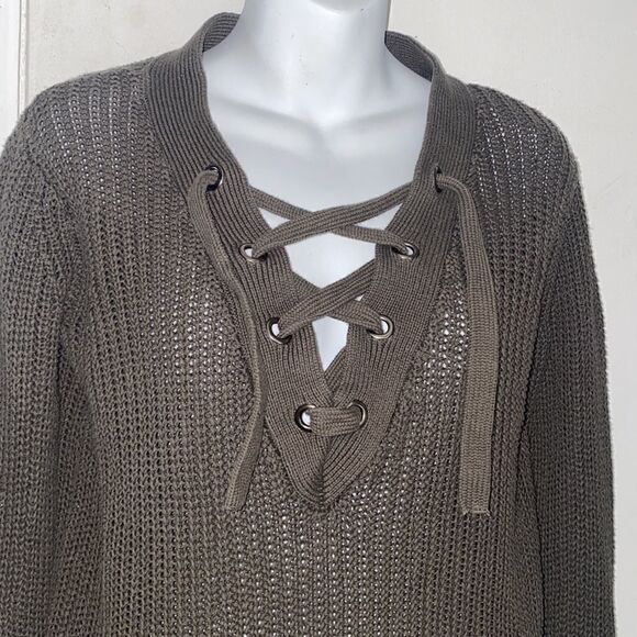 RUBY MOON Olive Green Knit Sweater with Tie Detail-XS - Picture 2 of 6